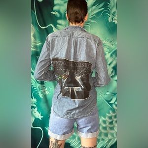 CHAPS denim shirt upcycled and reworked with PINK FLOYD back patch
